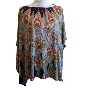Peacock Feather Print Kaftan Oversized Loose Top